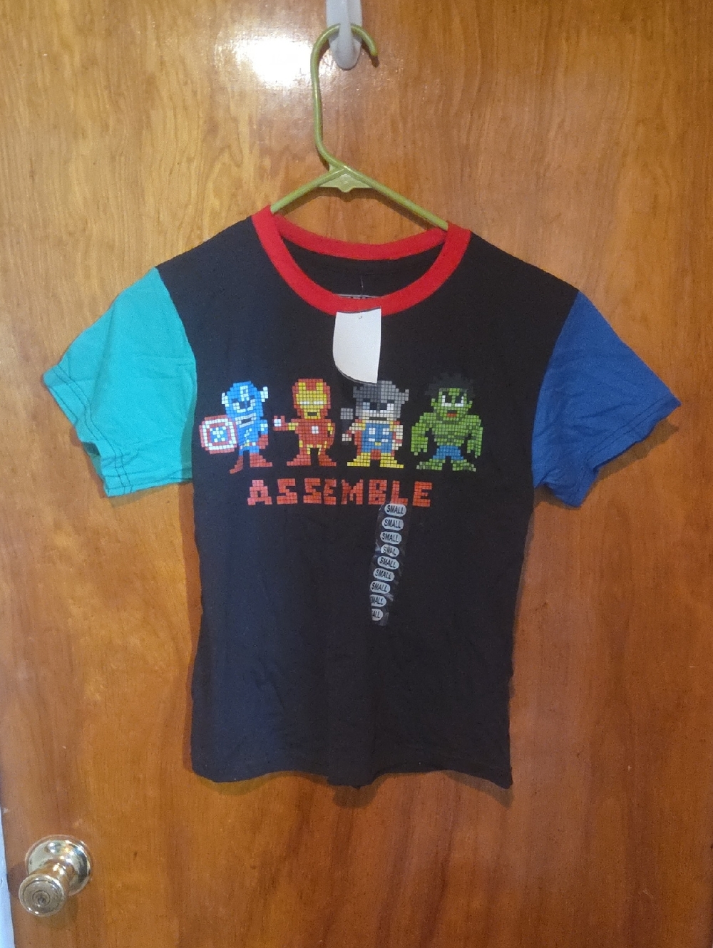 Marvel Black Tee with Red Crewneck Accent